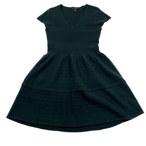 C by Bloomingdale's Ribbed Cashmere Dress Enchanted‎ Forest Green Medium - Picture 2 of 11